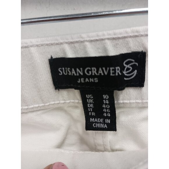 Susan Graver Womens Cropped Jeans Sz 10 White Straight Leg Pull On Resort - Picture 3 of 10